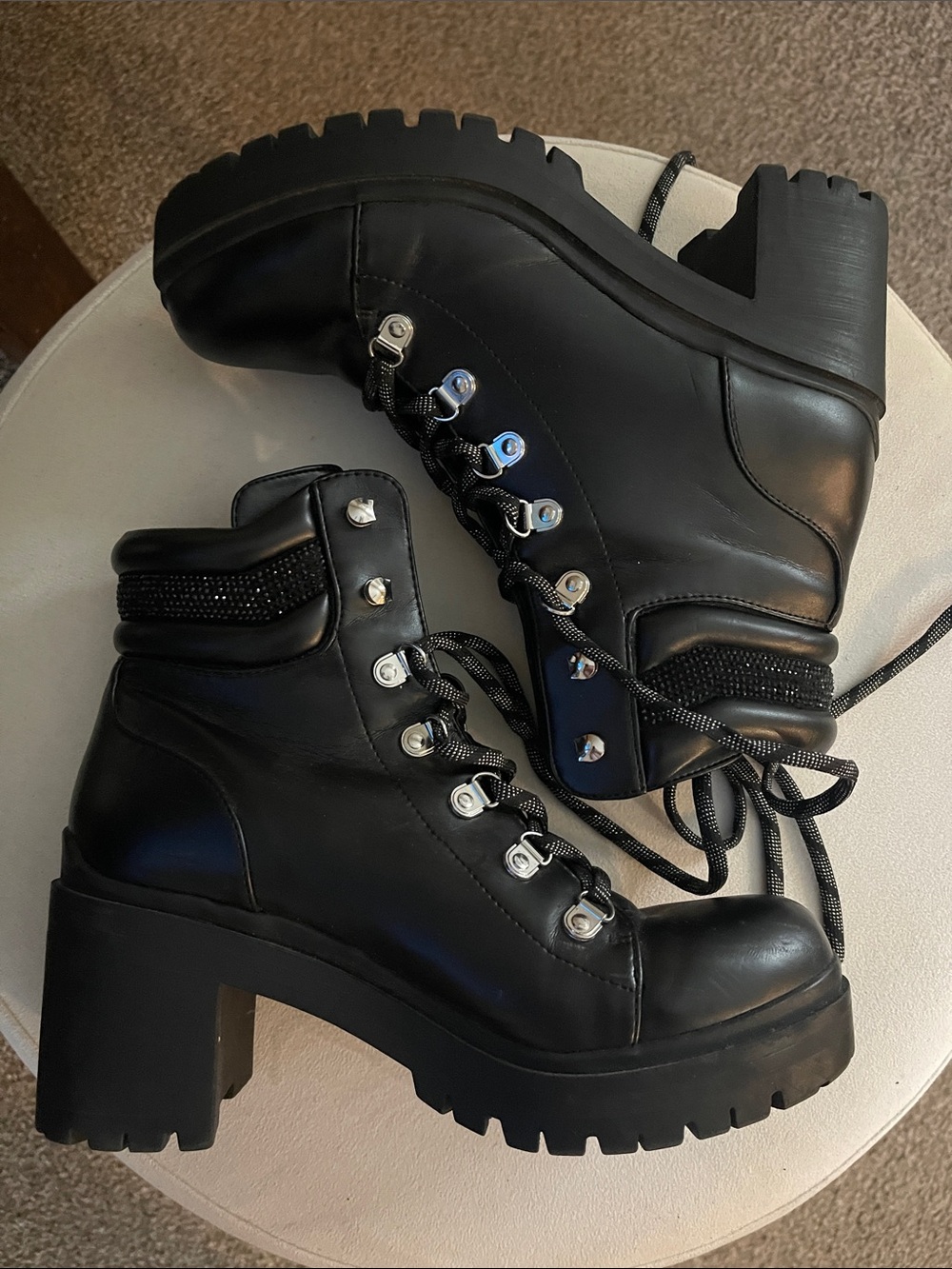 Nine West Black Lug Sole Lace-Up Platform Ankle Boots
